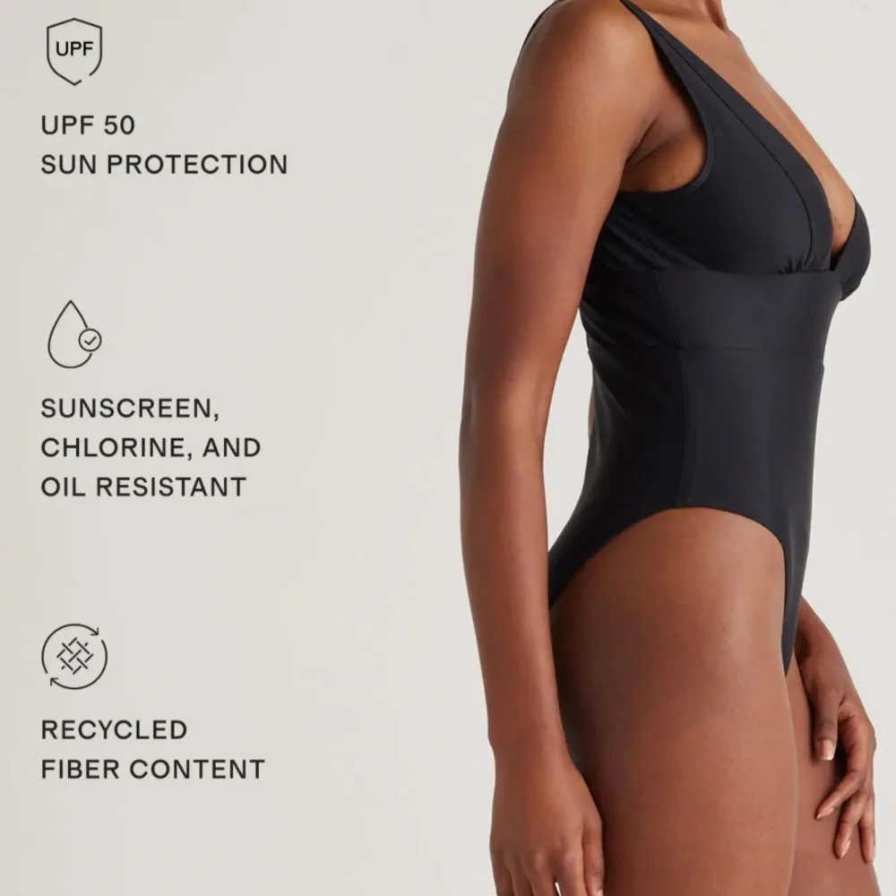 NWT Quince Italian Plunge One-Piece Swimsuit L